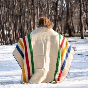 Hudsons Bay Blanket, Point Blanket, Replica, Warm Thick Heavy Winter Stripes Blanket Native Wool Blanket Throw, Canada Striped Wool Blanket image 5