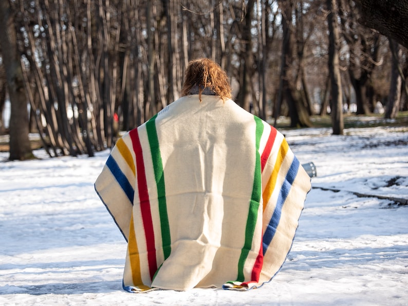 Hudsons Bay Blanket, Point Blanket, Replica, Warm Thick Heavy Winter Stripes Blanket Native Wool Blanket Throw, Canada Striped Wool Blanket image 5