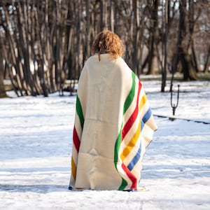 Hudsons Bay Blanket, Point Blanket, Replica, Warm Thick Heavy Winter Stripes Blanket Native Wool Blanket Throw, Canada Striped Wool Blanket image 4