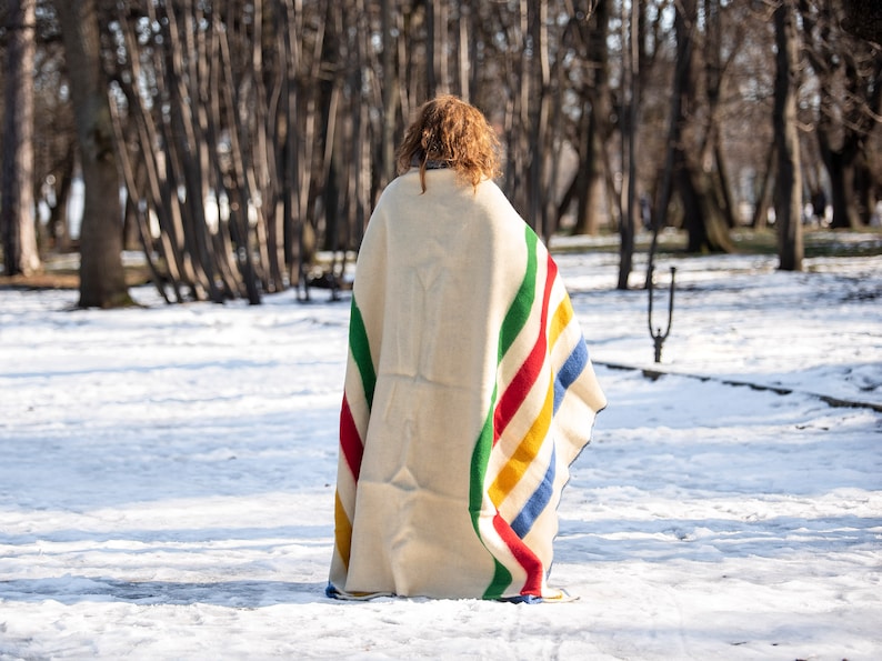 Hudsons Bay Blanket, Point Blanket, Replica, Warm Thick Heavy Winter Stripes Blanket Native Wool Blanket Throw, Canada Striped Wool Blanket image 4