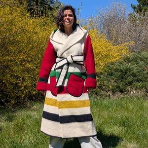 Upcycled Wool Blanket Coat: Hooded Wrap Capote Overcoat