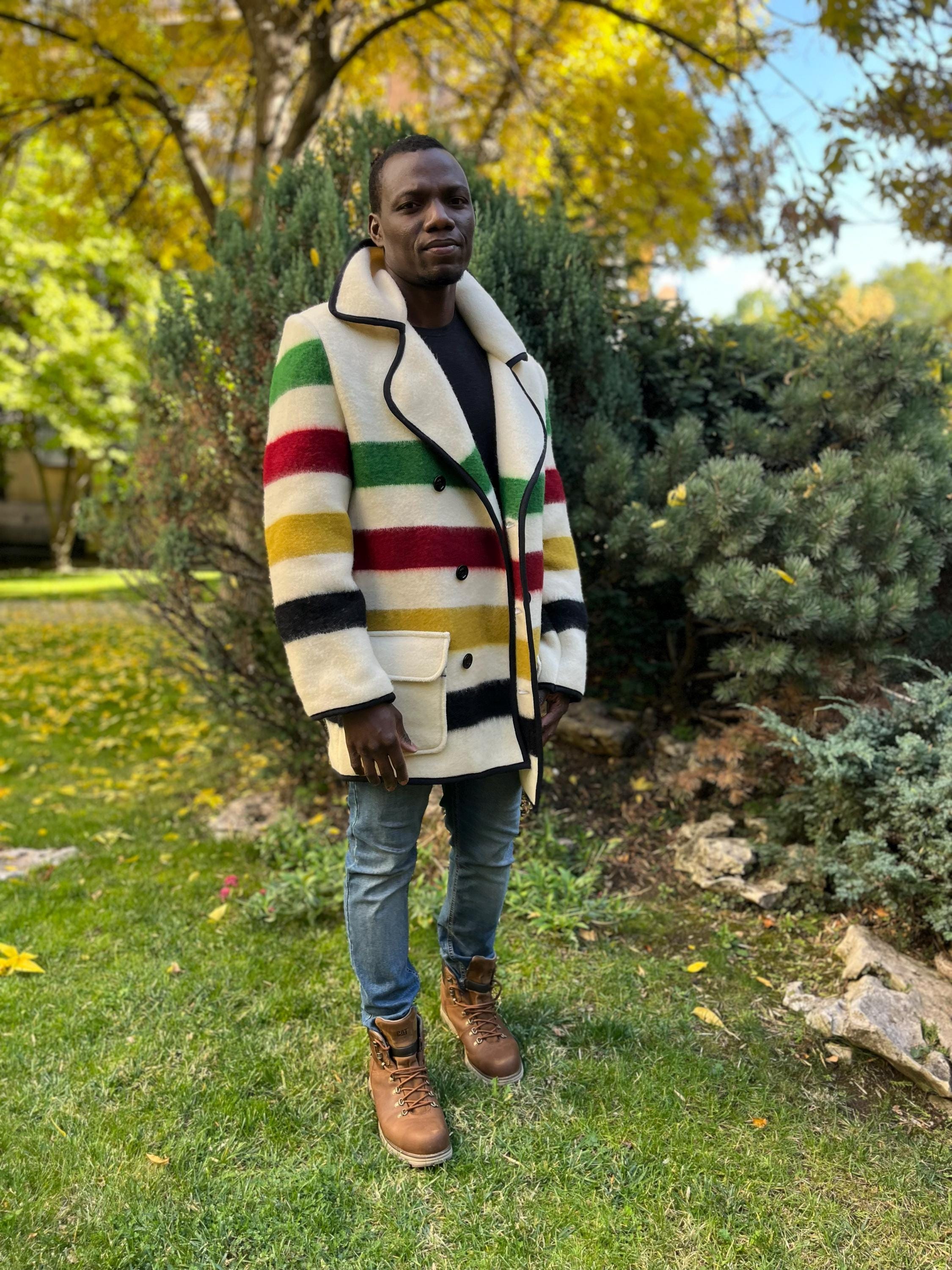 Vintage Winta Wool 100% Wool Blanket Jacket, Striped Trench Coat