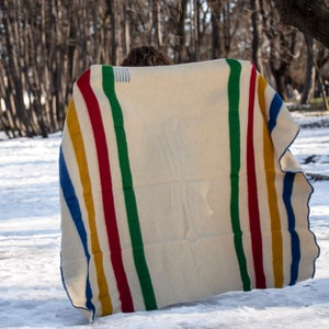 Hudsons Bay Blanket, Point Blanket, Replica, Warm Thick Heavy Winter Stripes Blanket Native Wool Blanket Throw, Canada Striped Wool Blanket image 3