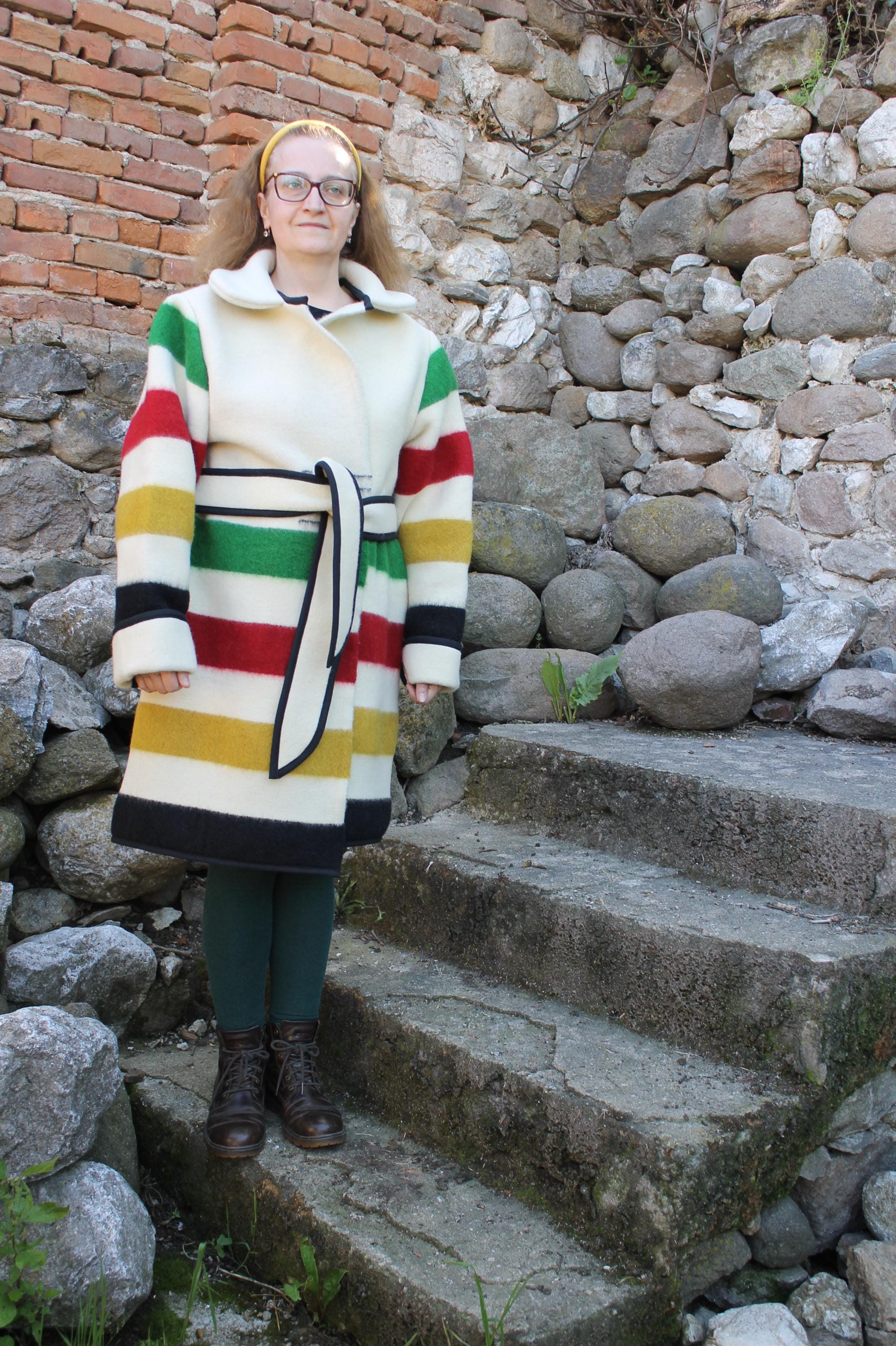 HUDSON'S BAY マルチボーダー ウール コート 60's 70's HUDSON'S BAY ハドソンズベイ マルチボーダーウール
