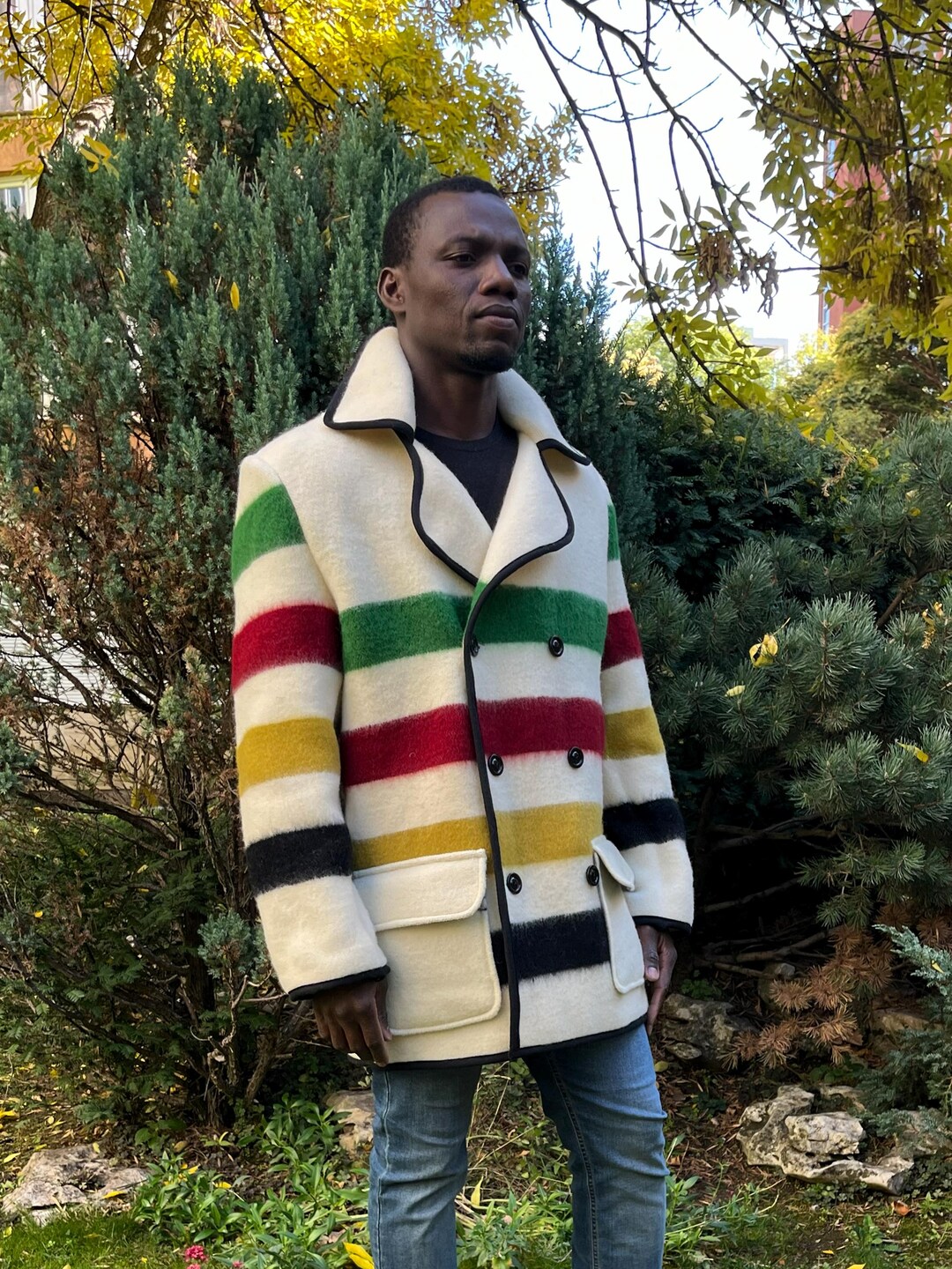 Vintage Winta Wool 100% Wool Blanket Jacket, Striped Trench Coat