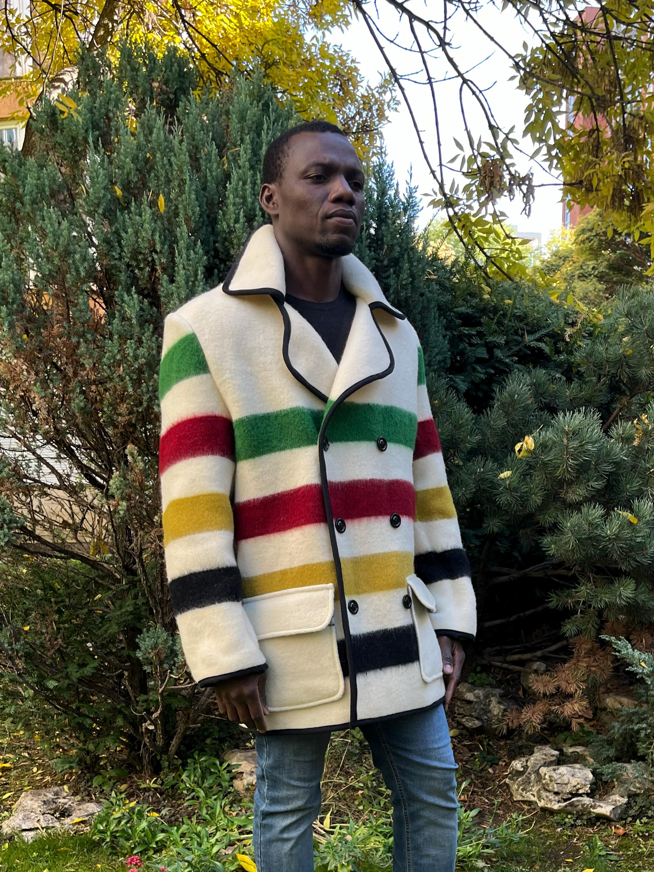 Vintage Winta Wool 100% Wool Blanket Jacket, Striped Trench Coat