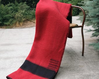 Manta de lana orgánica a rayas rojas, manta tejida gruesa