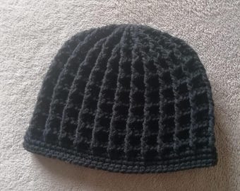 Crochet waffle beanie.