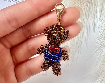 Beaded Brown Bear Phone Charm | Cute Teddy Bear Phone Strap | Bear Keychain | Bear Purse Charm | Cute Phone Accessory | Handmade Purse Charm