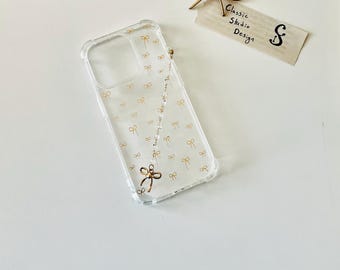 Gold Bow Clear Phone Case | Bow Charm Phone Case | Gold & Clear Phone Case | Elegant Beautiful Phone Case | Girl Gift