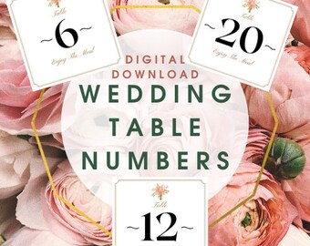 Wedding table numbers digital download | wedding day decor | Printable wedding table numbers
