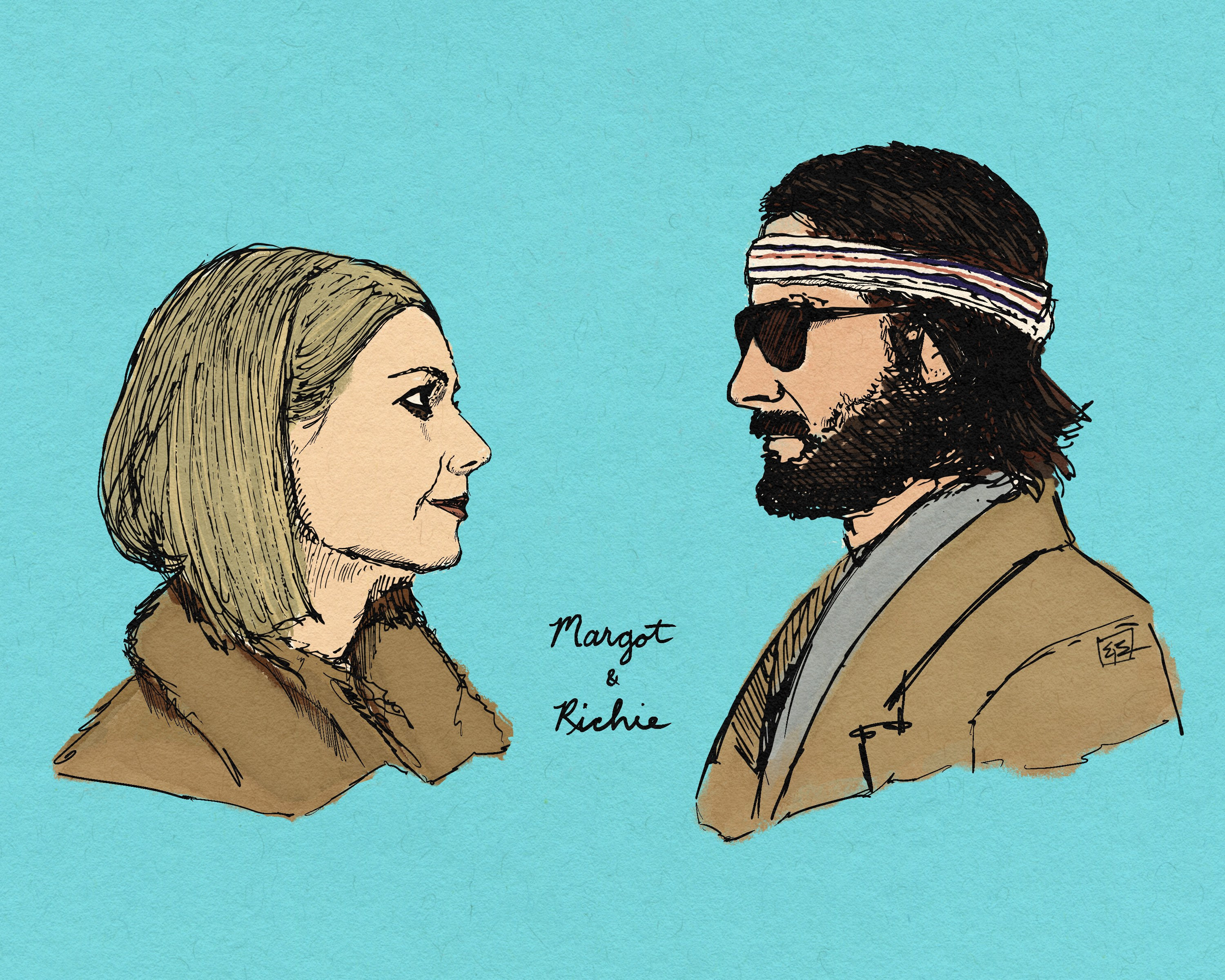 Margot and Richie Tenenbaum - The Royal Tenenbaums - Digital Art - Digital Illustration - Art Print - Portrait - Wall Art - Fan Art