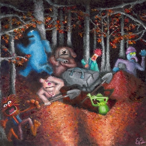 The Muppets Get Caught in the Woods - Print of my original oil painting - Wall Art - Fan Art