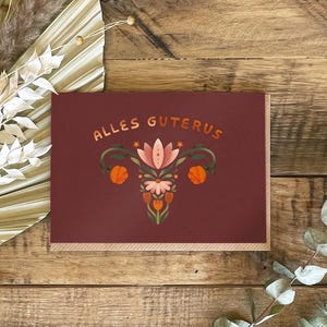 Dubbele kaart "Alles GUTERUS" | Wenskaart voor vrouwelijke empowerment, baarmoedermotief | 300g gerecycled papier met een mooie envelop | Body positivity