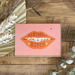 Doppelkarte »Birthday Bitch« | Geburtstagskarte für Freundin | Recyclingpapier mit Umschlag im Öko-Look | Freche Geburtstagskarte für Frauen