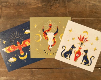 Set of 3 »Spiritanimals«, 21 x 21 cm art print