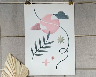 Print »Dreamy Boho Plants – Moon« | A4 art print on recycled paper | Boho wall decoration