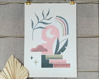 Print &quot;Dreamy Boho Plants – Stairs&quot; | A4 art print on recycled paper | Boho wall decoration