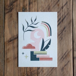 Carte postale »Plantes bohèmes rêveuses – Escaliers« | Impression d’art A6 sur papier recyclé | carte postale ouverte à l'occasion | décoration murale abstraite