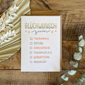 Doppelkarte »Glückwunsch zum Ankreuzen« | Recyclingpapier mit Umschlag im Öko-Look | Witzige Karte für diverse Anlässe | Ankreuzbar