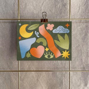 Postal "Formas abstractas" | Impresión A6 en papel reciclado | Vibras positivas, ilustración moderna, decoración boho | Para cualquier ocasión, sin texto