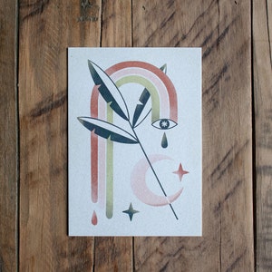 Carte postale »Dreamy Boho Plants – Arc-en-ciel« | Impression d’art A6 sur papier recyclé | carte postale ouverte à l'occasion | décoration murale abstraite