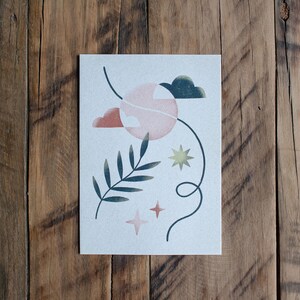 ポストカード「Dreamy Boho Plants – Moon」、A6 アート プリント