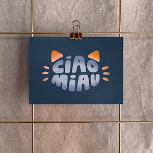 Postkarte »Ciao Miau« | A6 Kunstdruck auf 400g Recyclingpapier | Katzenliebhaber, Abschiedskarte, Goodbye