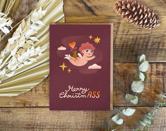 Christmas double card »Merry ChristmASS« | cheeky Christmas card | recycled paper with eco-look envelope | humorous, naughty
