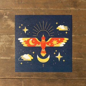 Print »Spiritanimal Bird« | 21 x 21 cm art print on 300g recycled paper | Boho, wall decoration, Celestial Bird
