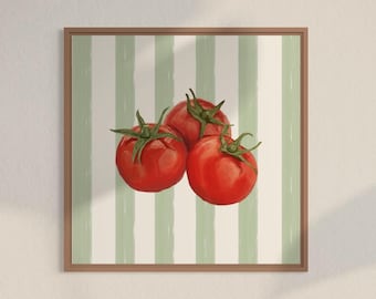 Rustic Tomato Digital Wall Art Print | Green Cottagecore Digital Kitchen Decor | Retro Farmhouse