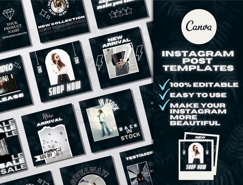 Black White Neon Instagram Post Template Editable Instagram Business