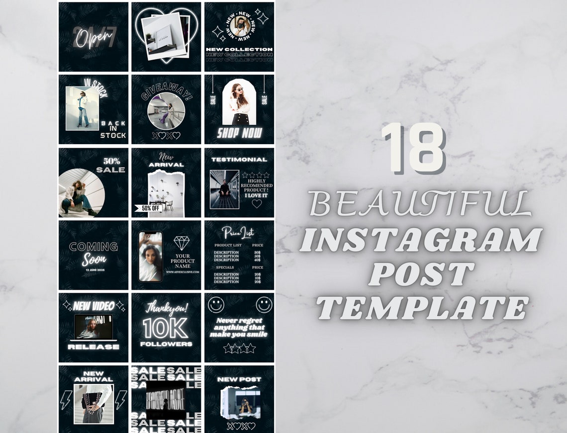 Black White Neon Instagram Post Template Editable Instagram Business