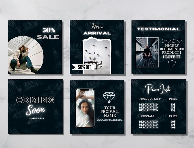 Black White Neon Instagram Post Template Editable Instagram Etsy