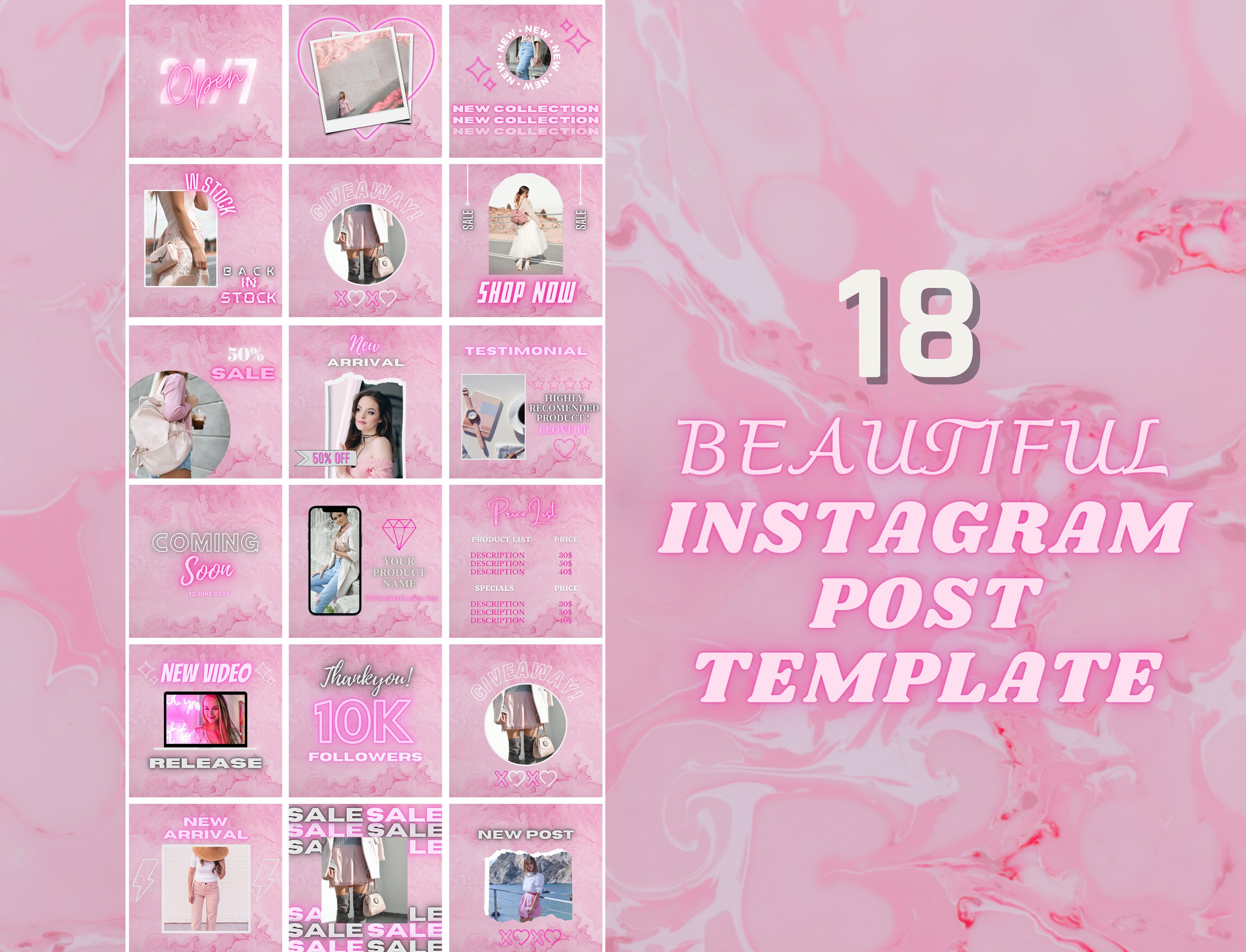 Pink Instagram Templates | Pink Social Media Templates| Boho Canva ...