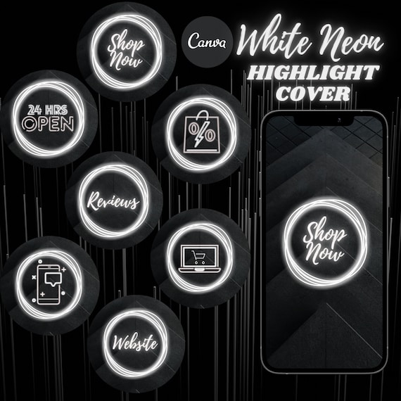 White Neon Instagram Highlight Covers Editable DIY White Glow Etsy