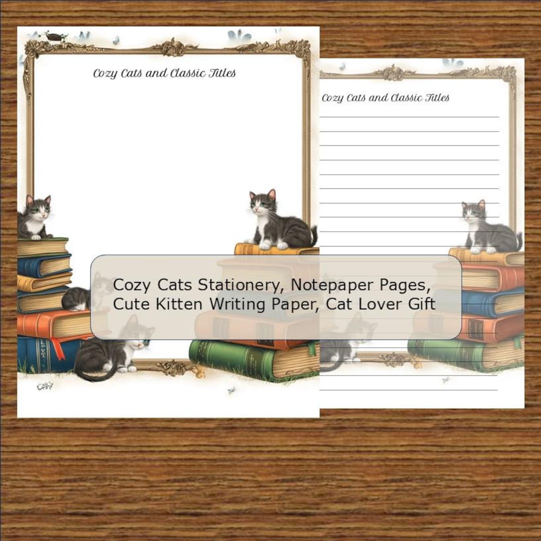 Cozy Cats Stationery Set, Whimsical Cat Notebook Pages, Cute Kitten ...