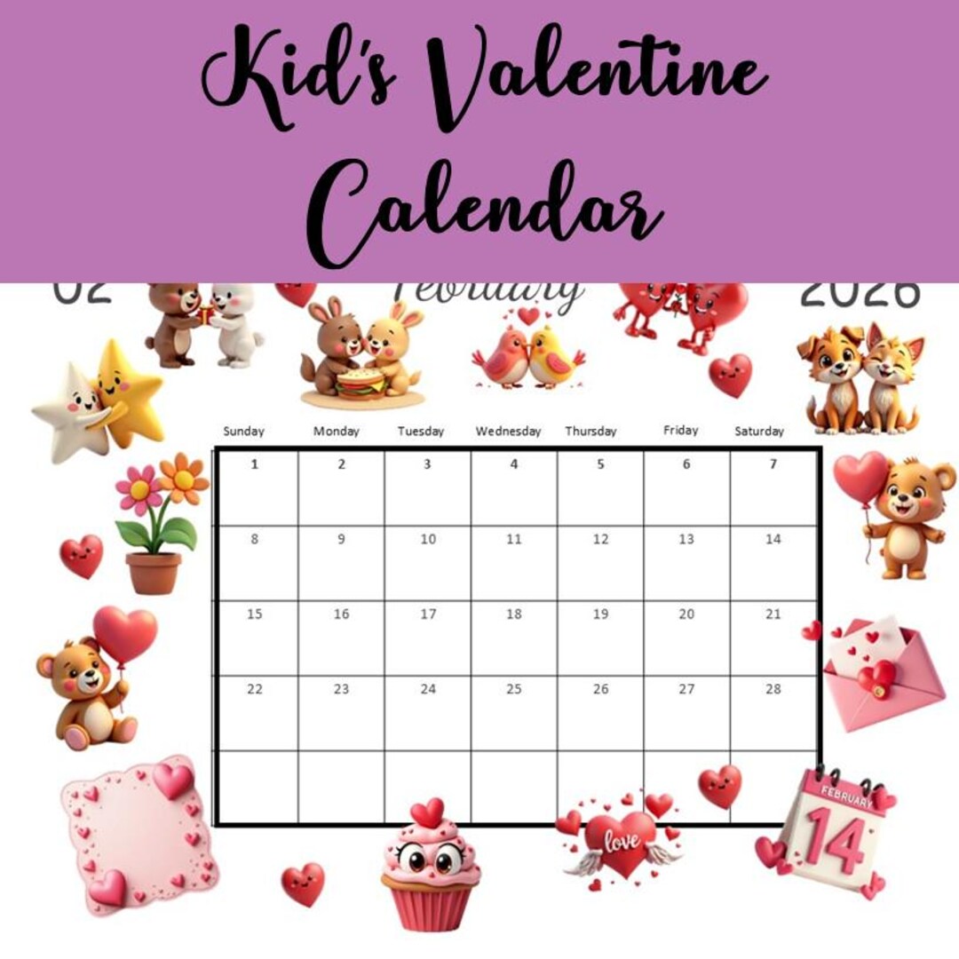 Kid's One Page Calendar Printable | Valentine Images | Cozy Monthly ...