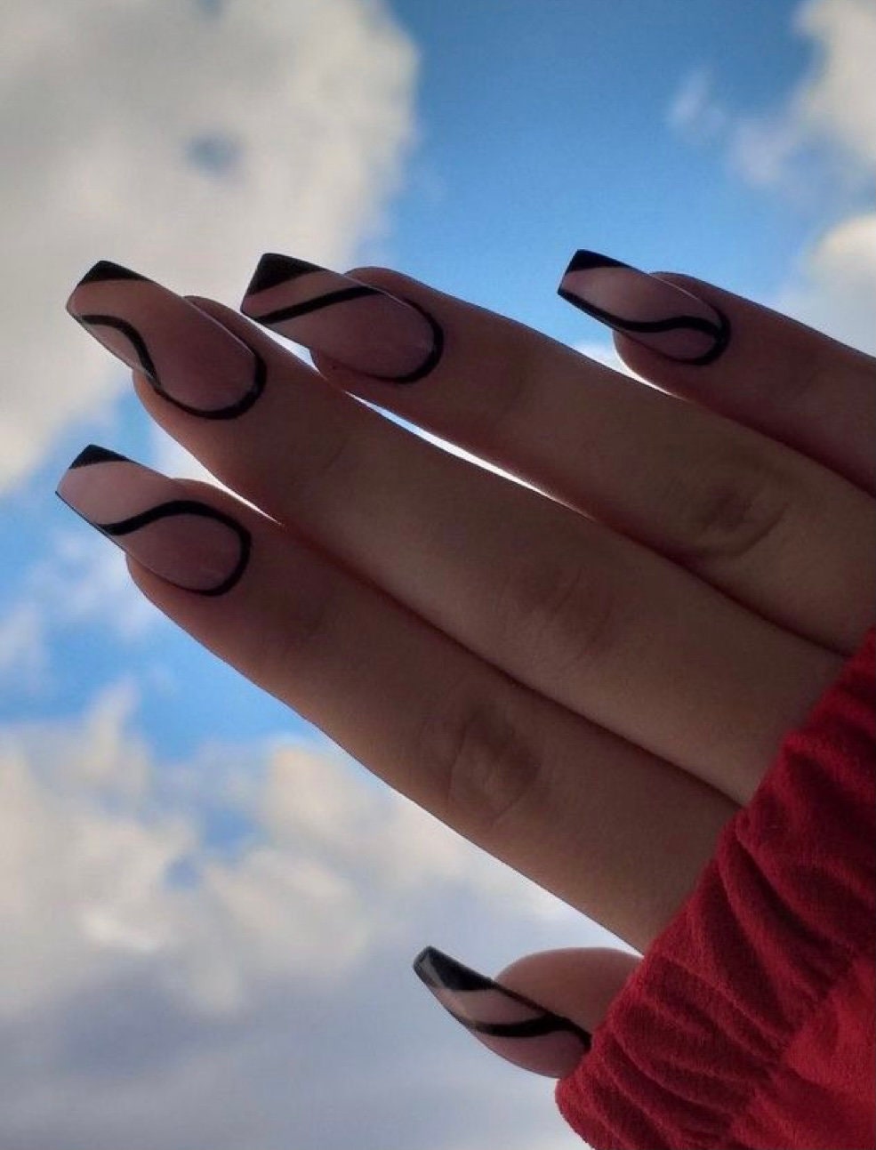 Black Swirly Glue on Nails Etsy