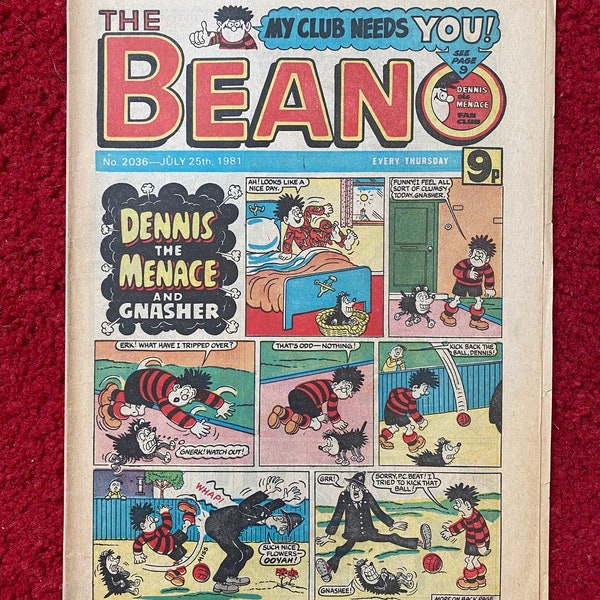 The Beano Comic Book - 25 July, 1981 (No. 2036) / Dennis the Menace / Beano Comic / Comic Book Gift / Free Delivery / Free UK Delivery