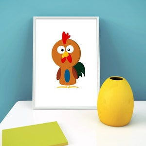 Hahn Cartoon Charakter / niedliche Kunst / Hahn Zeichnung / Hahn Kunst / Original Wand Kunst / Home Decor / Art Print Home / Digital Download