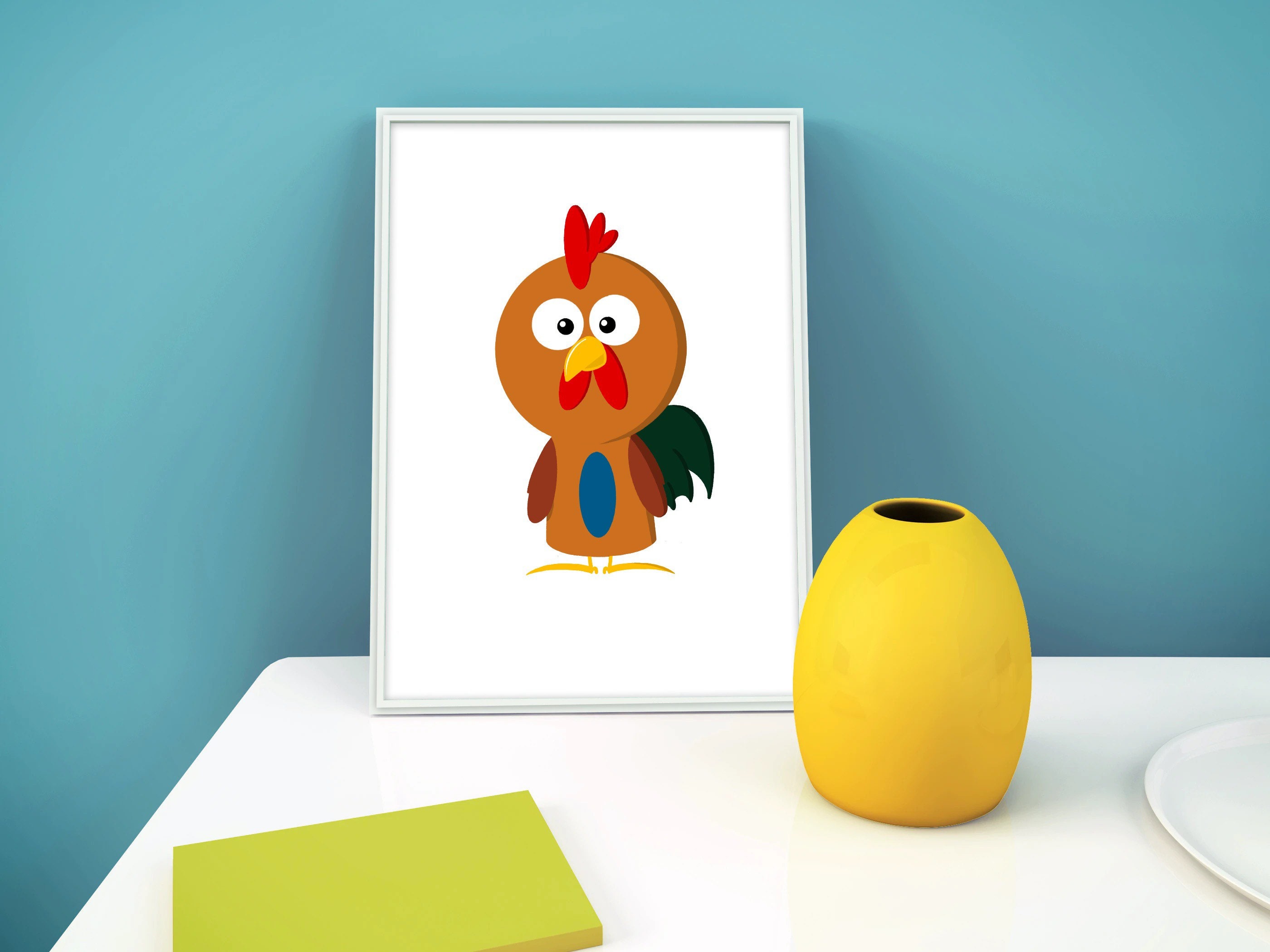 Rooster Cartoon Character / Cute Art / Rooster Drawing / - Etsy
