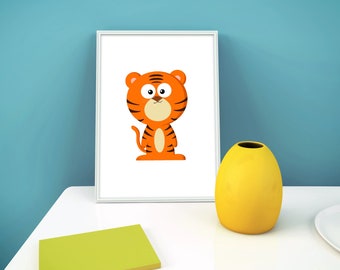 Tiger Cartoon Character / Cute Art / Tiger Drawing / Tiger Art / Original Wall Art / Home Decor / Art Print Home / Digital Download