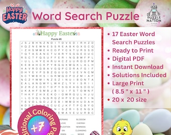 Puzzle de recherche de mots de Pâques Pages de coloriage de Pâques imprimables Pages d'activité imprimables Cadeau pour adultes et enfants