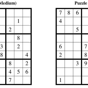 Puede incluir: Dos rompecabezas de Sudoku, cada uno con una cuadr&iacute;cula de 9x9 cuadrados. Los rompecabezas est&aacute;n etiquetados como "Puzzle #405 (Medio)" y "Puzzle #406 (Medio)". Los rompecabezas est&aacute;n parcialmente rellenos con n&uacute;meros.