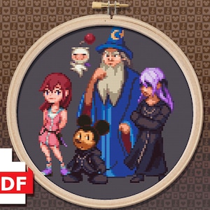 KH | Kingdom Hearts II Riku, Kairi, Mickey, Yen Sid and Moogle/Moguri - Cross Stitch Pattern - Original Design, Instant PDF Download