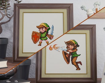 The Legend of Zelda Classic NES Link Double Pack - Patrón de punto de cruz - Diseño original, Descarga instantánea en PDF