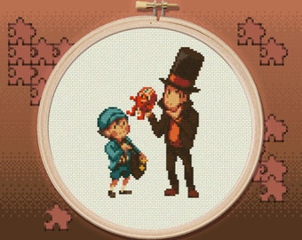 Professor Layton & Luke Triton - Cross Stitch Pattern - Original Design, Instant PDF Download