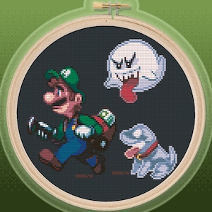 Luigi&#39;s Mansion 3: Luigi, Boo & Polterpup - Cross Stitch Pattern - Original Design, Instant PDF Download
