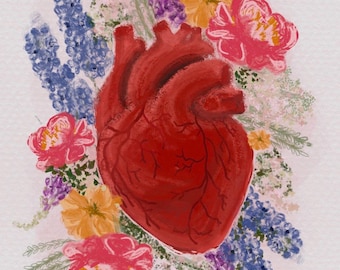 Hold My Heart DOWNLOAD PDF - grunge heart art - heart art - cottage core art - anatomical heart art - floral heart
